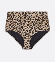 New Look Curves Brown Leopard Print High Waist Bikini Bottoms